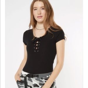 Rue21 New Black Grommet Lace Up Baby Tee size S